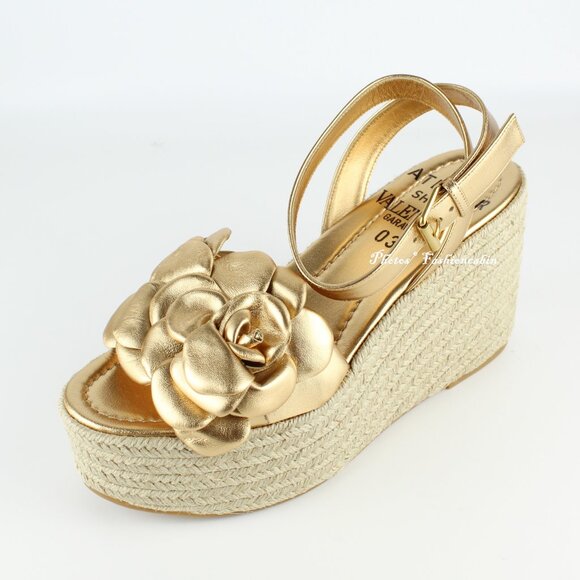 NEW Valentino Garavani Atelier 03 Rose Metallic Leather Espadrilles Sandals - Picture 4 of 16
